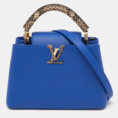 Pre-owned Louis Vuitton Blue Leather And Python Capucines Bb Bag