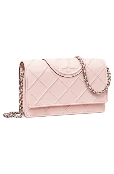 Shop Tory Burch Fleming Soft Leather Wallet On A Chain In Pale Pink