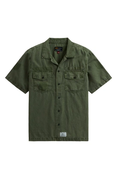 Shop Alpha Industries Short Sleeve Linen & Cotton Utility Shirt In Og Green