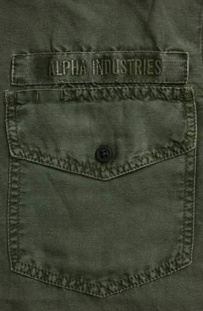 Shop Alpha Industries Short Sleeve Linen & Cotton Utility Shirt In Og Green