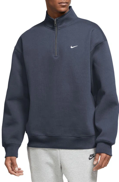 Shop Nike Solo Swoosh Oversize Quarter Zip Sweatshirt In Thunder Blue/ White