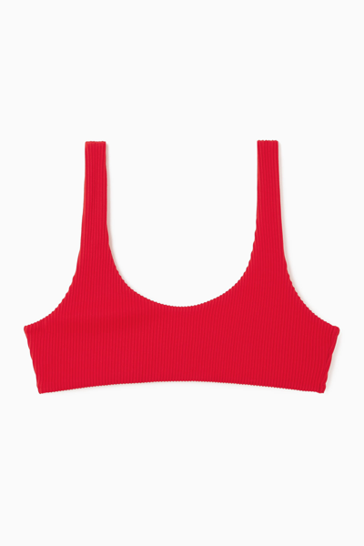 Shop Cos Scoop-neck Ribbed Bikini Top In Red