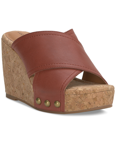 Shop Lucky Brand Women's Valmai Platform Wedge Sandals In Henna Leather