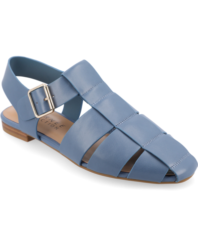 Shop Journee Collection Women's Cailinna Caged Flats In Blue Faux Leather- Polyurethane
