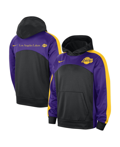 Shop Nike Men's  Black, Purple Los Angeles Lakers Authentic Starting Five Force Performance Pullover Hoodi In Black,purple