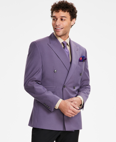 Shop Tayion Collection Men's Classic-fit Solid Double-breasted Suit Jacket In Lavender