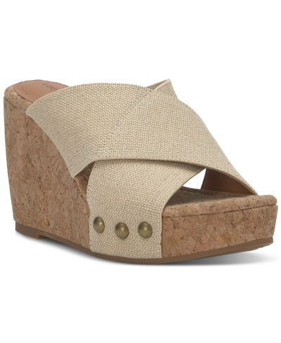 Shop Lucky Brand Women's Valmai Platform Wedge Sandals In Natural Linen