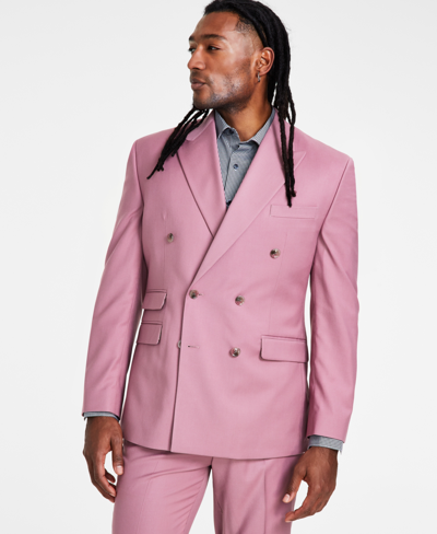 Shop Tayion Collection Men's Classic-fit Solid Double-breasted Suit Jacket In Mauve Solid