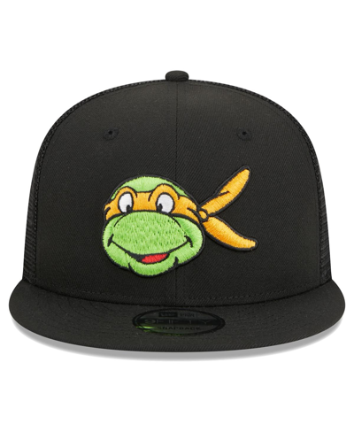 New Era Men's  Black Teenage Mutant Ninja Turtles Happy Michelangelo Trucker 9fifty Snapback Hat In Black