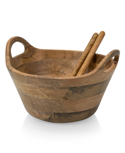 Shop Toscana Ciotola 3-piece Wood Salad Bowl With Servers In Mango Wood