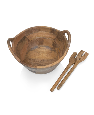 Shop Toscana Ciotola 3-piece Wood Salad Bowl With Servers In Mango Wood