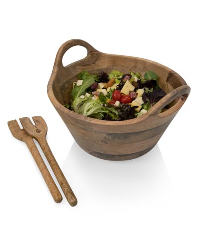 Shop Toscana Ciotola 3-piece Wood Salad Bowl With Servers In Mango Wood