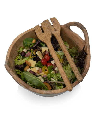 Shop Toscana Ciotola 3-piece Wood Salad Bowl With Servers In Mango Wood