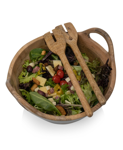 Toscana Ciotola 3-piece Wood Salad Bowl With Servers In Mango Wood