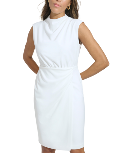 Shop Calvin Klein Women's Mock-neck Sleeveless Sheath Dress In White