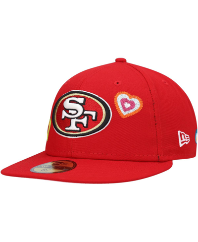 Shop New Era Men's  Scarlet San Francisco 49ers Chain Stitch Heart 59fifty Fitted Hat