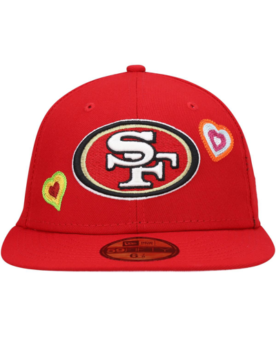 Shop New Era Men's  Scarlet San Francisco 49ers Chain Stitch Heart 59fifty Fitted Hat