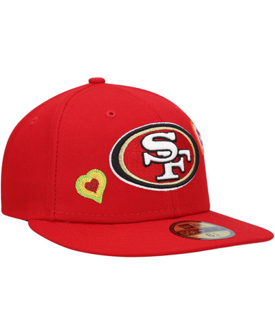 Shop New Era Men's  Scarlet San Francisco 49ers Chain Stitch Heart 59fifty Fitted Hat