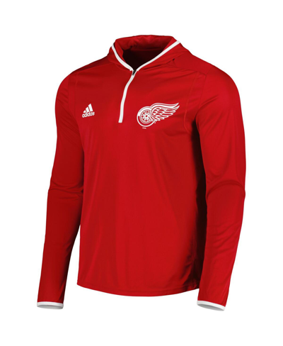 Shop Adidas Originals Men's Adidas Red Detroit Red Wings Team Long Sleeve Quarter-zip Hoodie T-shirt