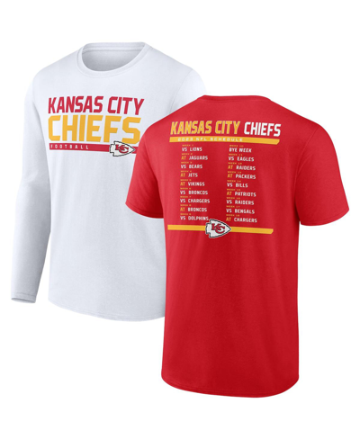Shop Fanatics Men's  Red, White Kansas City Chiefs Two-pack 2023 Schedule T-shirt Combo Set In Red,white