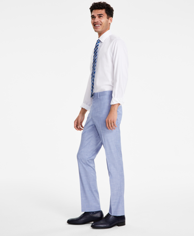 Shop Dkny Men's Modern-fit Bi-stretch Light Blue Check Suit Separate Pants