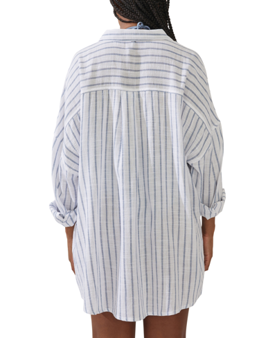 Shop Cotton On Women's Striped Swing Beach Cover Up Shirt In Blue Dusk Stripe
