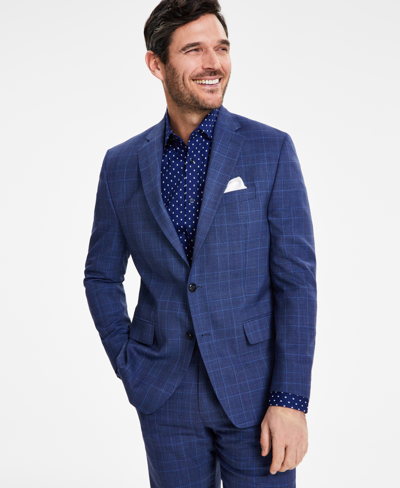 Shop Michael Kors Men's Classic-fit Stretch Wool-blend Suit Jacket In Mid Blue Plaid