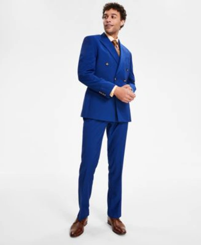 Shop Tayion Collection Mens Classic Fit Solid Vested Double Breasted Suit Separates In Bright Blue Solid