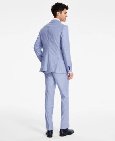 Shop Dkny Mens Modern Fit Bi Stretch Light Blue Check Suit Separates
