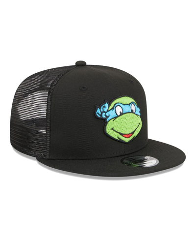 New Era Men's  Black Teenage Mutant Ninja Turtles Happy Leonardo Trucker 9fifty Snapback Hat In Black