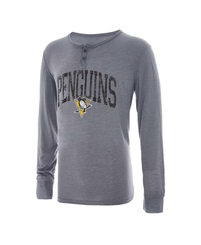 Shop Concepts Sport Men's  Gray Distressed Pittsburgh Penguins Takeaway Henley Long Sleeve T-shirt