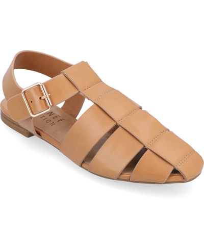 Shop Journee Collection Women's Cailinna Wide Width Caged Flats In Tan