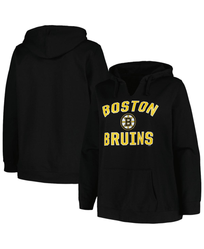 Shop Profile Women's  Black Boston Bruins Plus Size Arch Over Logo Pullover Hoodie