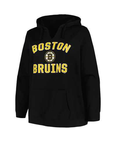 Shop Profile Women's  Black Boston Bruins Plus Size Arch Over Logo Pullover Hoodie