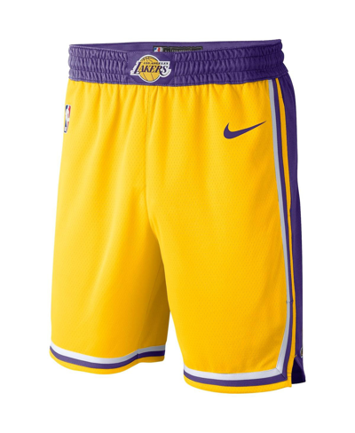 Shop Nike Men's  Gold 2019/20 Los Angeles Lakers Icon Edition Swingman Shorts