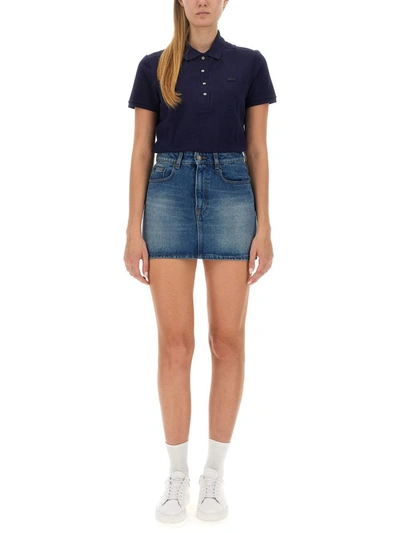 Lacoste Chest Logo-patch Polo Top In Blue