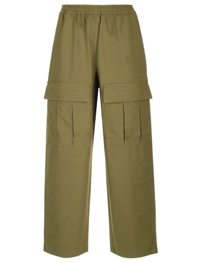 Shop Acne Studios Logo Embroidered Straight Leg Trousers In Green