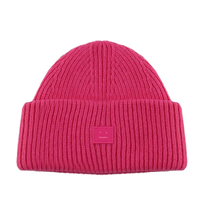 Shop Acne Studios Logo Detailed Ribbed Beanie In Pink