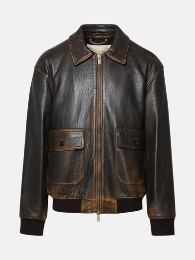 Shop Golden Goose Brown Leather Jacket