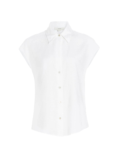 Shop Vince Women's Linen Cap-sleeve Blouse In Optic White