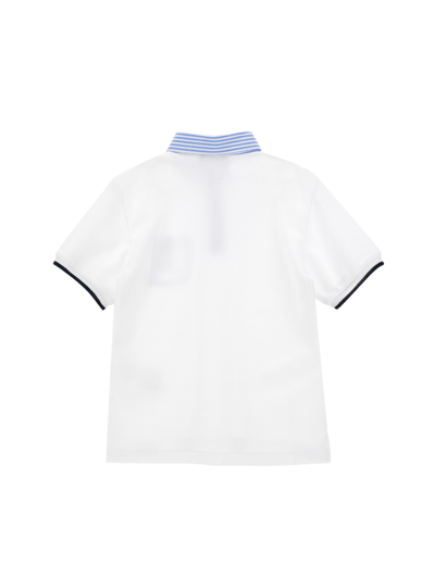 Monnalisa Piqué Polo Shirt With Striped Details In White