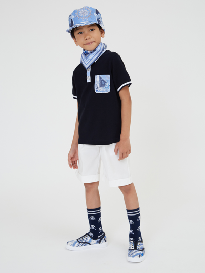 Monnalisa Piqué Polo Shirt With Striped Details In White