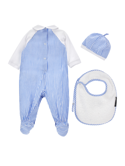 Monnalisa Striped Three-piece Set In White + Cloud
