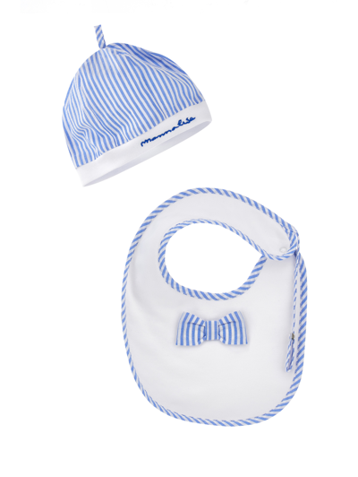 Monnalisa Striped Three-piece Set In White + Cloud