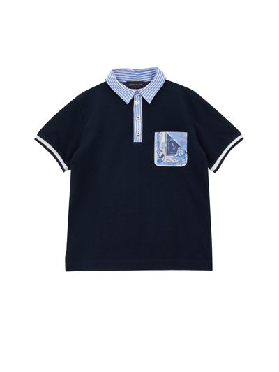 Shop Monnalisa Piqué Polo Shirt With Striped Details In Navy Blue
