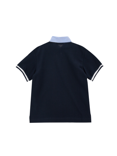 Shop Monnalisa Piqué Polo Shirt With Striped Details In Navy Blue