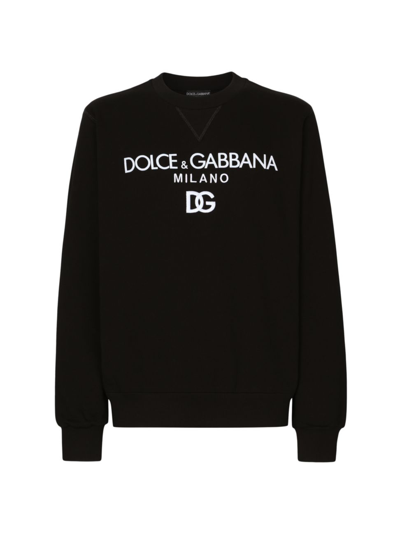 Shop Dolce & Gabbana Men's Logo Cotton Crewneck Sweatshirt In Nero