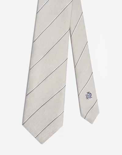 Shop Dunhill Silk Linen Stripe Woven Tie In Beige