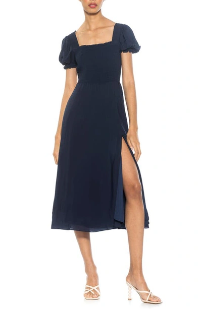 Shop Alexia Admor Iris Smocked Short Sleeve Midi Dress In Navy