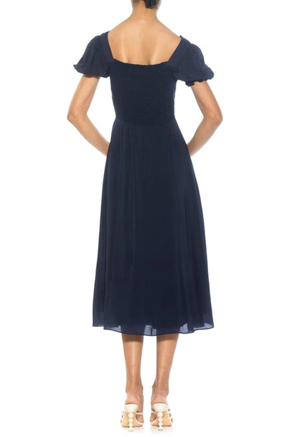 Alexia Admor Iris Smocked Short Sleeve Midi Dress In Navy